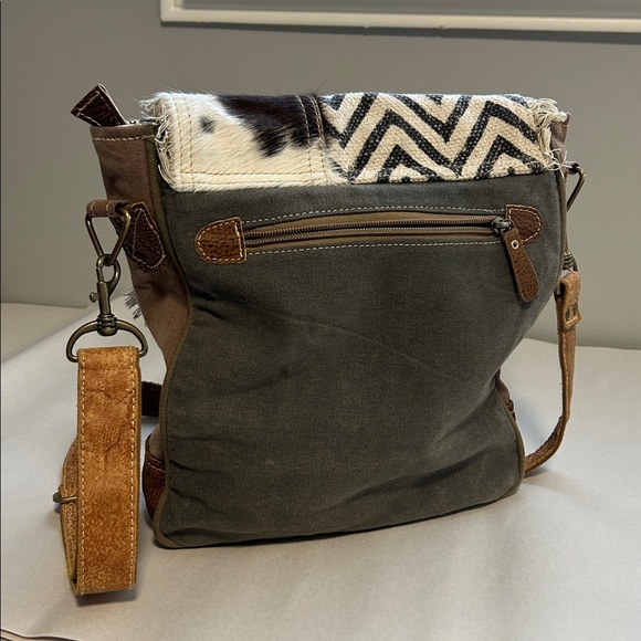 Myra Boho Leather Canvas Crossbody Bag - Picture 3 of 15